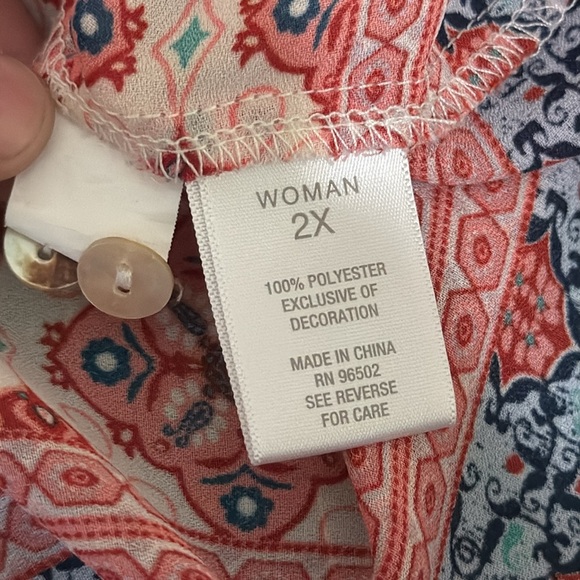 Westport 1962 Red/Pink/Blue Pattern Boho Lace Back Sleeveless Top Plus Size 2x - Picture 11 of 11